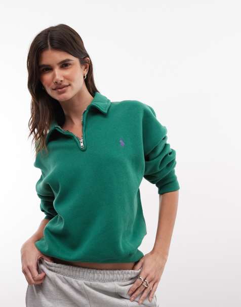 Polo Ralph Lauren Sweatshirt mit Icon-Logo und 1/4-Reißverschluss in Grün - view 1