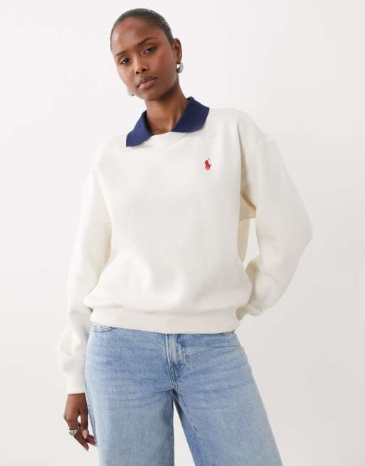 Polo Ralph Lauren Sweatshirt mit Kontrastkragen in Weiß, 3 von 4