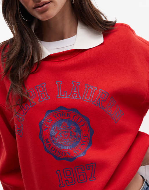 Polo Ralph Lauren Sweatshirt mit Varsity-Kragen in Rot, 2 von 4