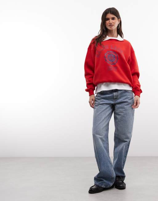 Polo Ralph Lauren Sweatshirt mit Varsity-Kragen in Rot, 3 von 4