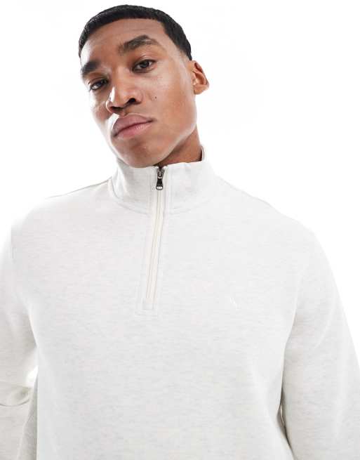 Polo Ralph Lauren - Sweatshirt van dubbel breisel met iconisch logo en korte rits in gemêleerd stone