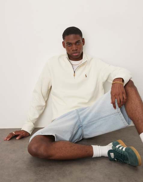 Polo Ralph Lauren - Sweatshirt van dubbel breisel met korte rits en polologo in crème - view 1