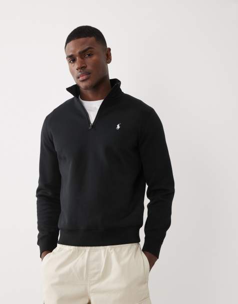 Polo Ralph Lauren - Sweatshirt van dubbelgebreid jersey met icoonlogo en korte rits in zwart - view 1