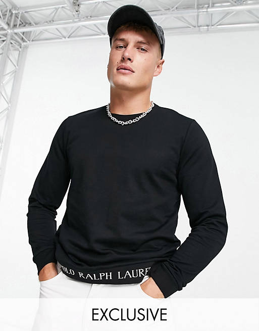 Polo Ralph Lauren sweatshirt with text logo hem in black exclusive to ASOS