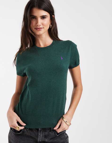 Polo Ralph Lauren sweter z krótkim rękawem z delikatnej dzianiny w zielonym kolorze - view 1