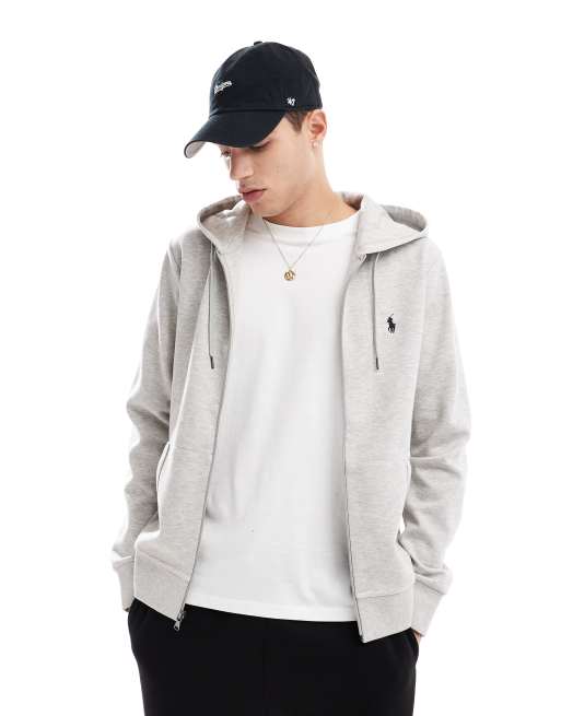 Polo Ralph Lauren – Szara bluza z kapturem z logo z graczem w polo zapinana na suwak