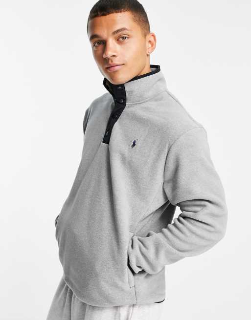 Polo Ralph Lauren – Szara melanżowa bluza polarowa z logo i zamkiem pod szyją 