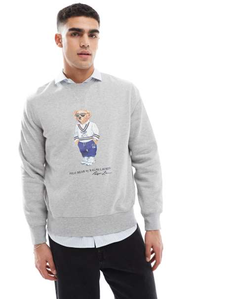 Polo Ralph Lauren – Szara melanżowa bluza polarowa z nadrukiem misia - view 1