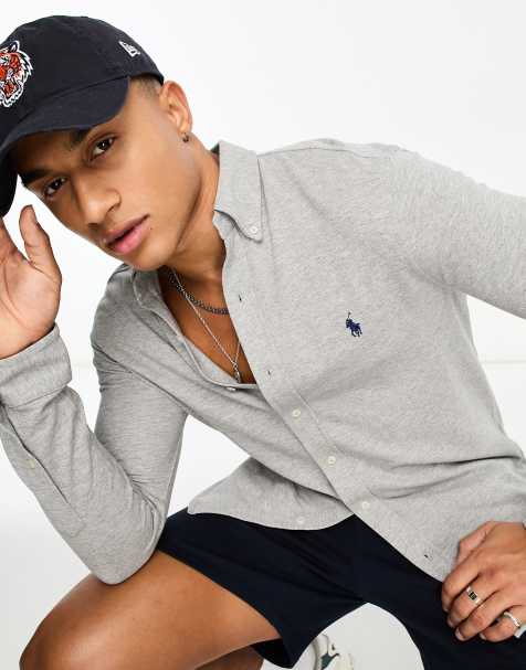 Polo Ralph Lauren – Szara melanżowa koszula z piki z logo i zapięciem na guziki - view 1