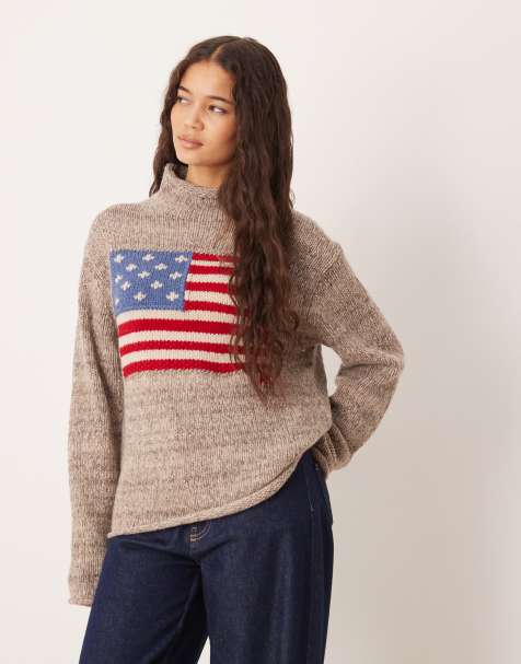 Polo Ralph Lauren – Szary dzianinowy sweter z mieszanki wełny z logo z flagą - view 1