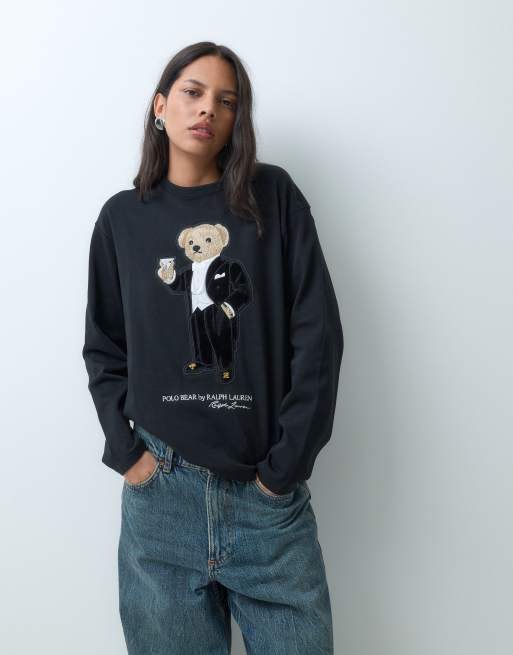 Polo Ralph Lauren T-shirt a maniche lunghe con stampa orso nera, 2 di 5