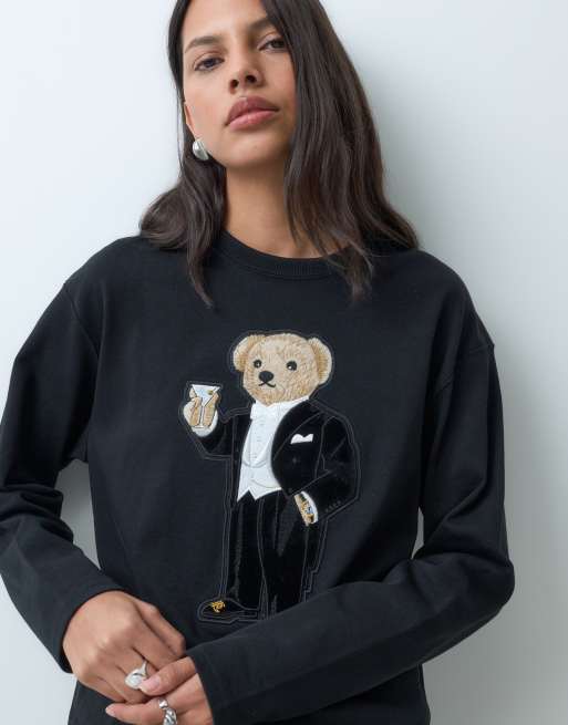 Polo Ralph Lauren T-shirt a maniche lunghe con stampa orso nera, 3 di 5