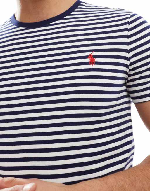 Polo Ralph Lauren - T-shirt a righe blu navy e bianca con logo, 3 di 4