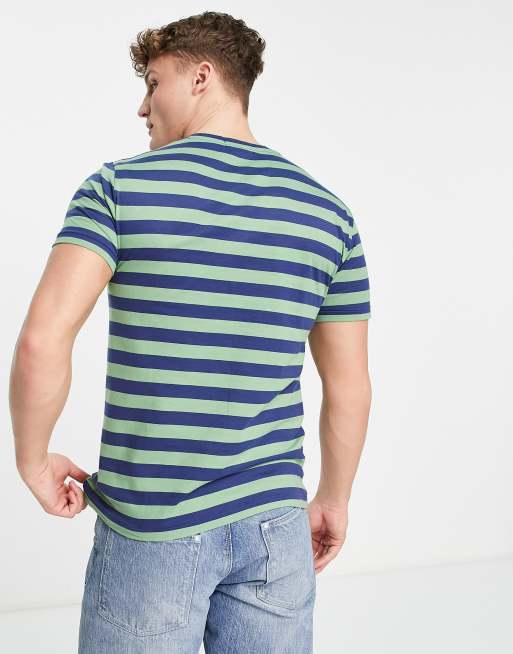 Polo Ralph Lauren - T-shirt a righe verdi e blu navy con logo, 2 di 4