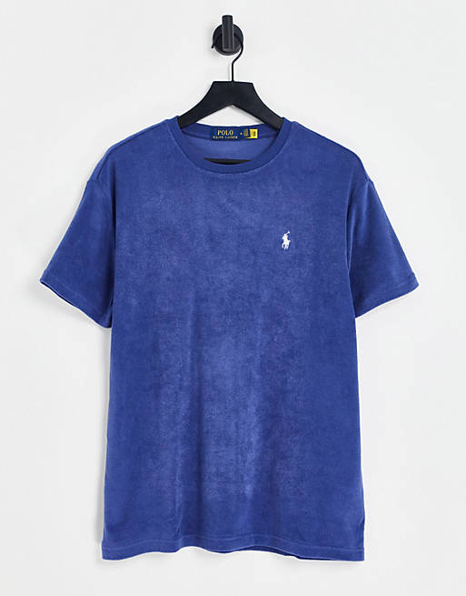 Polo Ralph Lauren – T-Shirt aus Baumwoll-Frottee in Marineblau mit  Markenlogo | ASOS