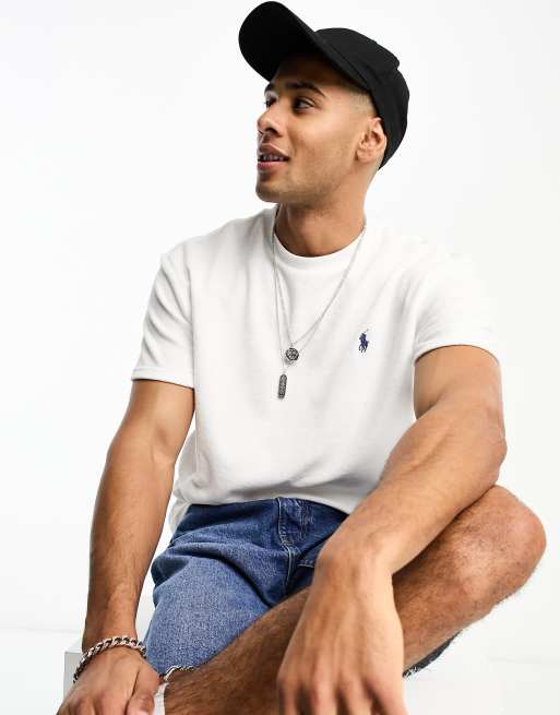 Polo Ralph Lauren – T-Shirt aus Baumwoll-Frottee in Weiß mit Markenlogo