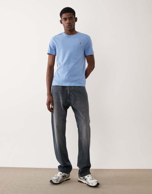 Polo Ralph Lauren – T-Shirt aus Pima-Baumwolle in Himmelblau mit schmaler Passform und Polospieler-Logo, 2 von 5