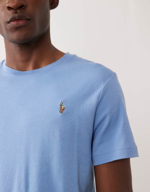 Polo Ralph Lauren – T-Shirt aus Pima-Baumwolle in Himmelblau mit schmaler Passform und Polospieler-Logo, 5 von 5