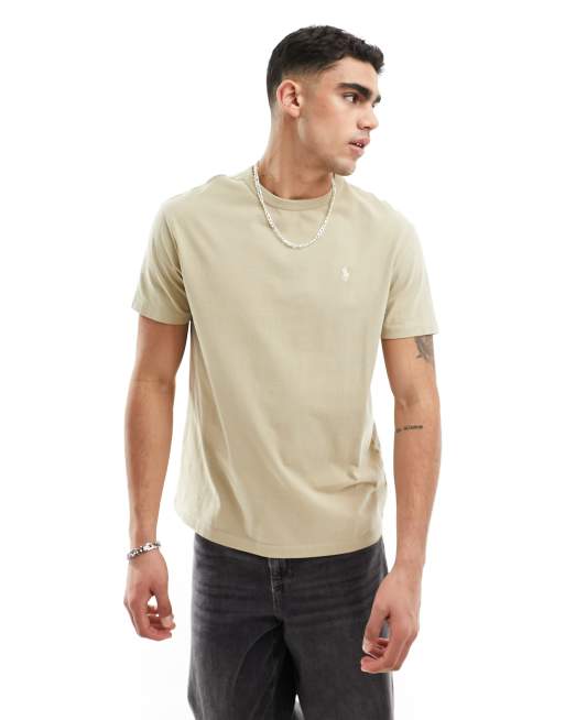 Polo Ralph Lauren – T-Shirt aus schwerem Stoff in Beige mit Markenlogo in klassischer Oversize-Passform