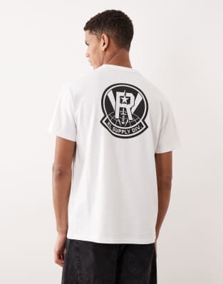 Polo - T-Shirt aus schwerem Stoff in Weiß mit Sportlogo am Rücken in klassischer Oversize-Passform Weiß L