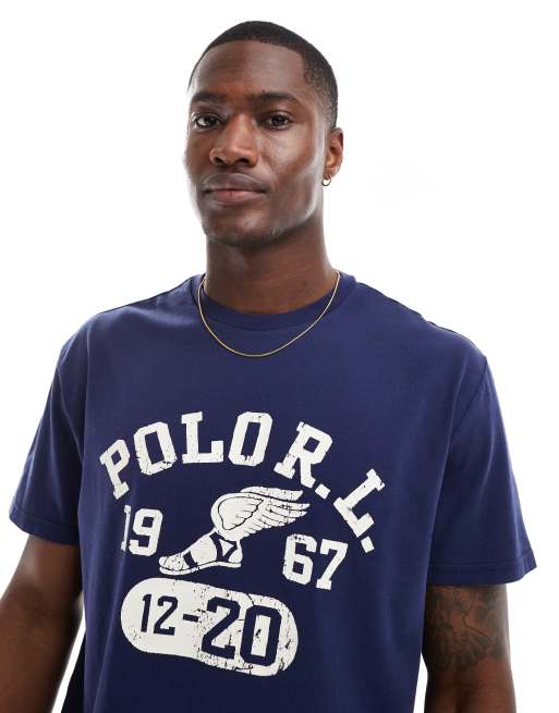 Polo Ralph Lauren - T-shirt classica oversize blu navy con stampa del logo stile college rétro