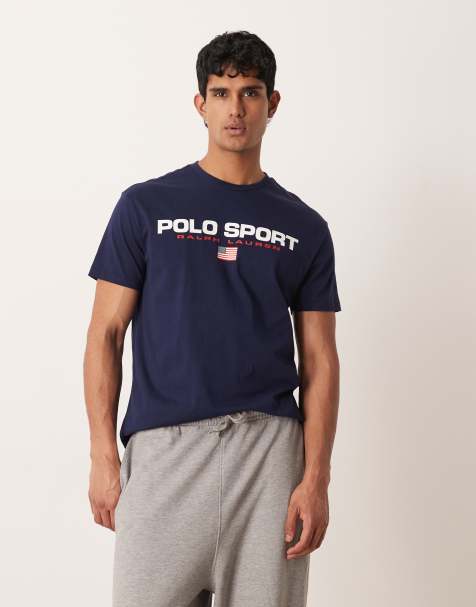 Polo Ralph Lauren - T-shirt classica sportiva blu navy con logo e bandiera sul petto - view 1