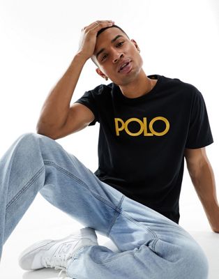 Polo Ralph Lauren gold RRL print t-shirt classic oversized fit in black - ASOS Price Checker