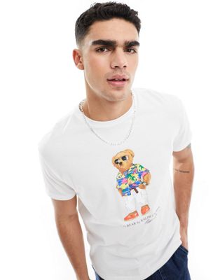 Polo Ralph Lauren beach club bear print t-shirt classic oversized fit in white - ASOS Price Checker