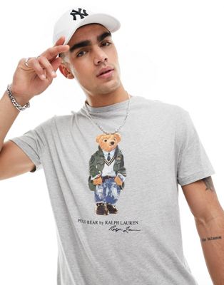 Polo Ralph Lauren heritage bear print t-shirt classic oversized fit in grey marl - ASOS Price Checker