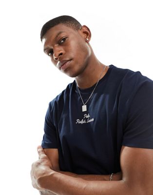 Polo Ralph Lauren central logo t-shirt classic oversized fit in navy - ASOS Price Checker