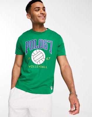 Polo Ralph Lauren retro volleyball logo t-shirt classic oversized fit in mid green - ASOS Price Checker