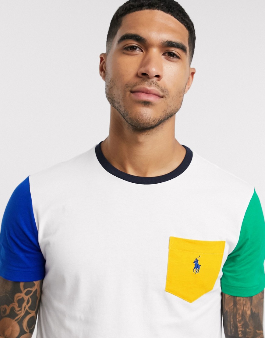 Polo Ralph Lauren - T-shirt color block multicolore con tasca e logo