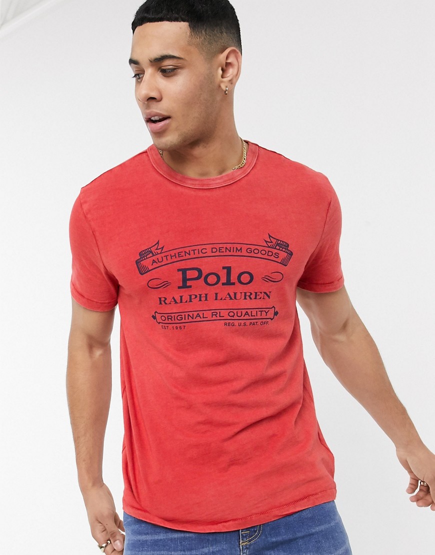 Polo Ralph Lauren - T-shirt con logo in tessuto fiammato effetto denim rétro rossa-Rosso
