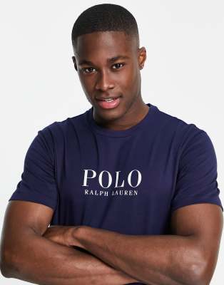Polo Ralph Lauren lounge t-shirt in navy with chest text logo - ASOS Price Checker