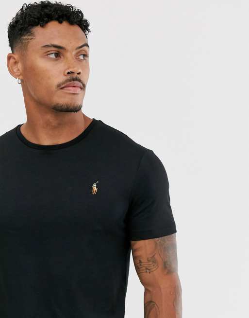 Polo Ralph Lauren - T-shirt en coton pima avec logo joueur de polo multicolore - Noir
