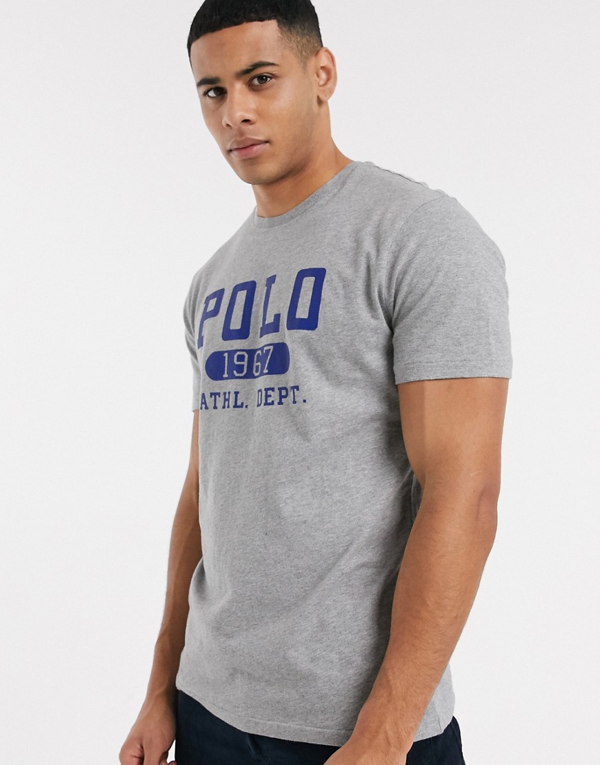 Polo Ralph Lauren - T-shirt grigia con logo floccato-Grigio