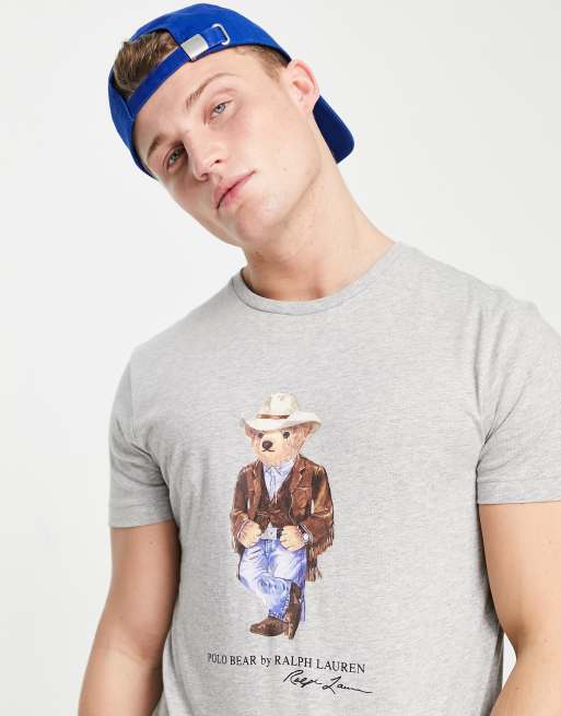 Polo Ralph Lauren Tshirt grigio mélange con orso cowboy ASOS