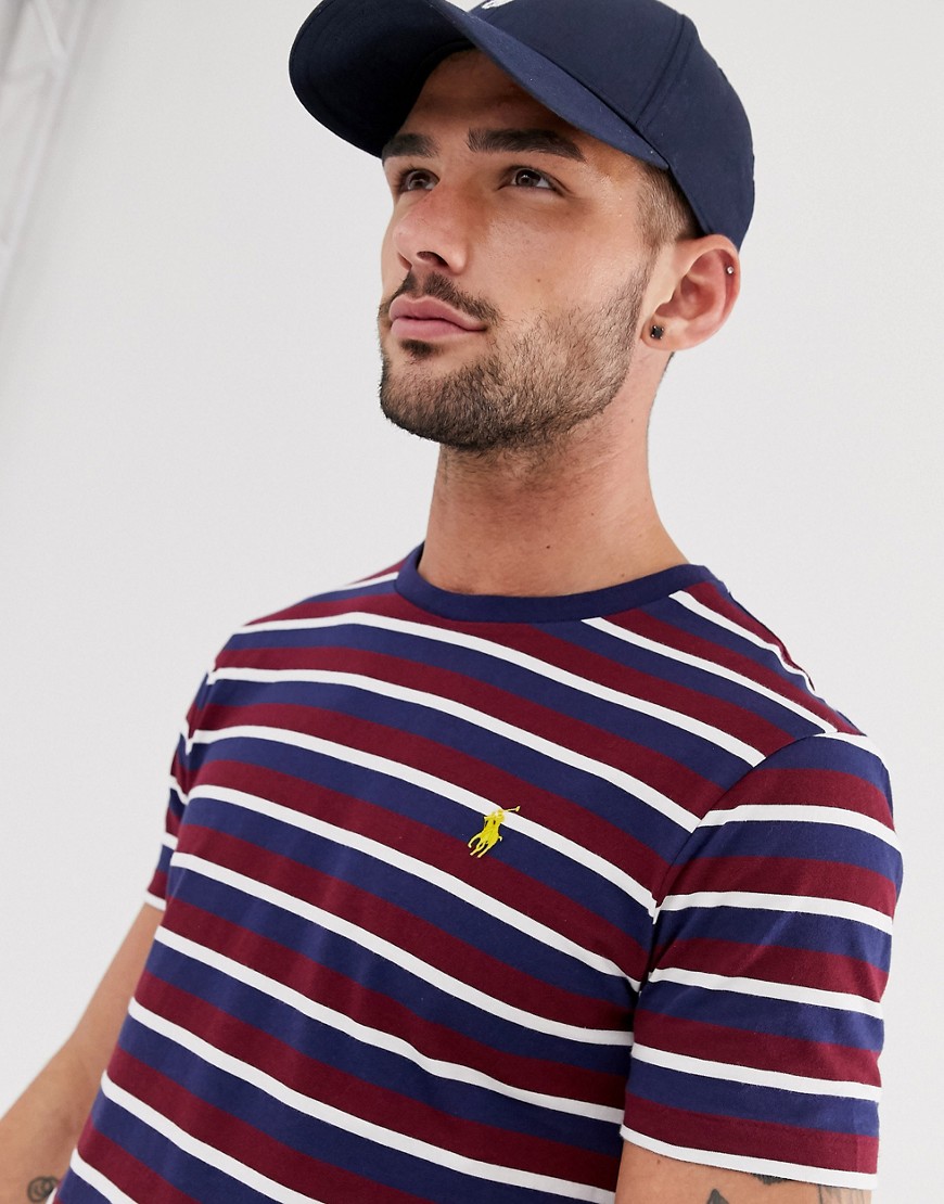 Polo Ralph Lauren – T-shirt i regular fit med vinröda/marinblå/vita ränder och ikonisk logga-Flerfärgad