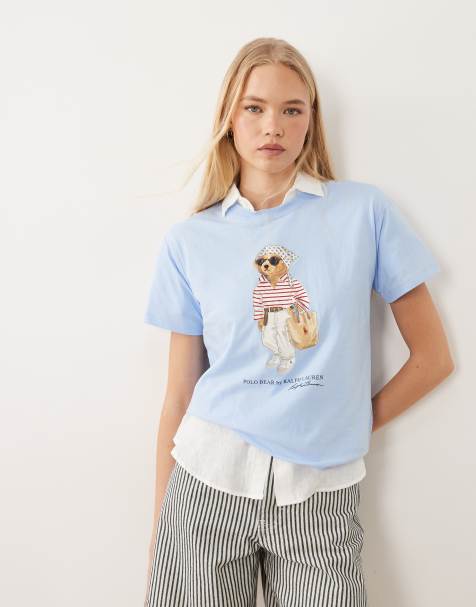 Polo Ralph Lauren – T-Shirt in Babyblau mit Bear-Grafik auf der Brust - view 1
