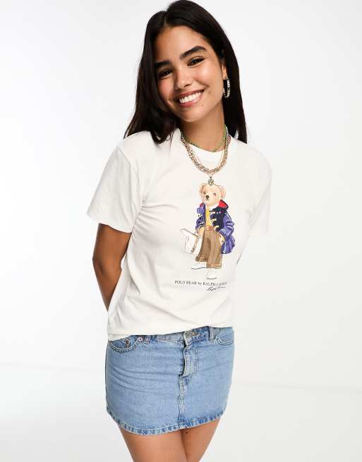 Polo Ralph Lauren – T-Shirt in Creme mit Bärenprint