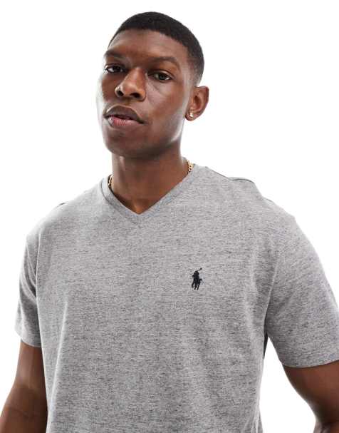 Polo Ralph Lauren – T-Shirt in Grau meliert mit Markenlogo und V-Ausschnitt - view 1