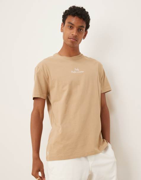 Polo Ralph Lauren – T-Shirt in Khaki-Hellbraun mit klassischem Oversize-Schnitt und mittigem Schriftzug-Logo - view 1