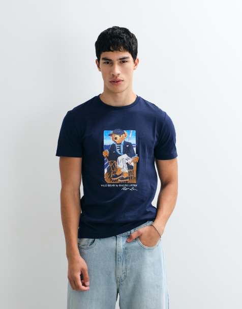 Polo Ralph Lauren – T-Shirt in Marineblau im Custom-Slim-Fit mit Bärengrafik - view 1