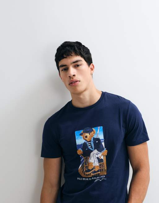 Polo Ralph Lauren – T-Shirt in Marineblau im Custom-Slim-Fit mit Bärengrafik, 3 von 5