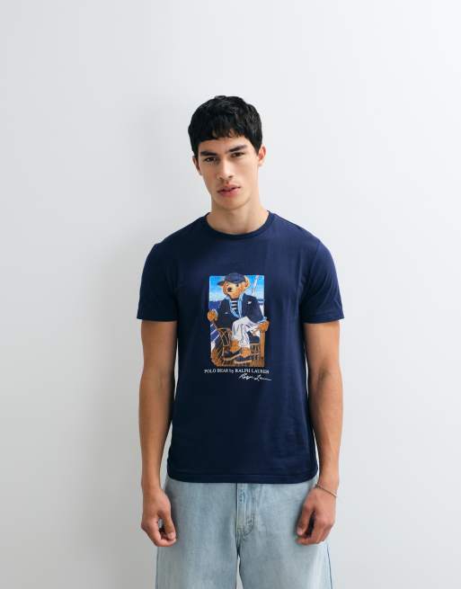 Polo Ralph Lauren – T-Shirt in Marineblau im Custom-Slim-Fit mit Bärengrafik, 5 von 5