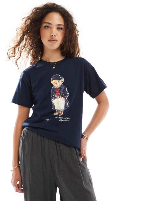 Polo Ralph Lauren – T-Shirt in Marineblau mit Eleganter-Bär-Motiv