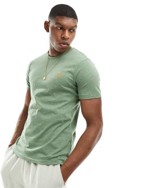Polo Ralph Lauren – T-Shirt in meliertem Mittelgrün mit Markenlogo