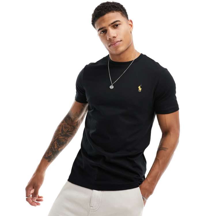 Polo Ralph Lauren T Shirt in Schwarz mit goldfarbenem Markenlogo ASOS