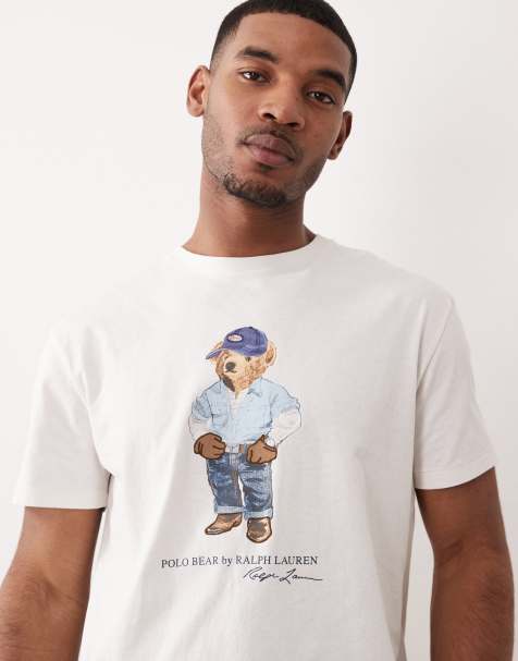 Polo Ralph Lauren - T-shirt met denim Polo Bear-print op de borst in wit - view 1