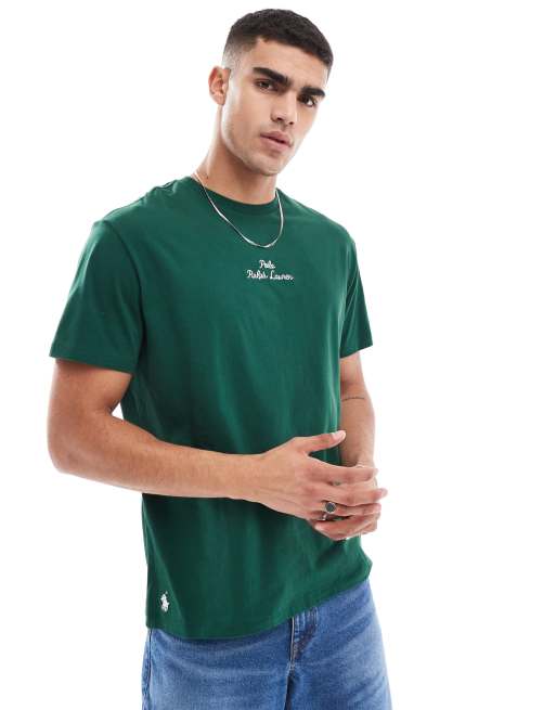 Polo Ralph Lauren - T-shirt met geschreven logo in het midden en klassieke oversized pasvorm in donkergroen